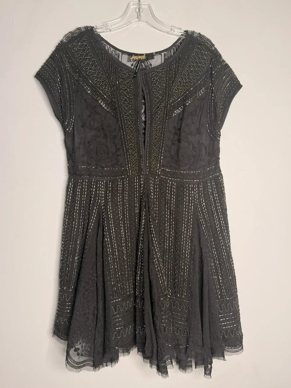 Free People Black Lace Slip Dress Size XS Mini Bohemian Sheer Layered Tunic
